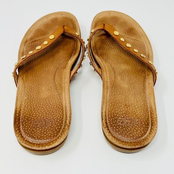 UGG Women's Lyndi Chestnut with gold studs leather thong sandals size 7 - Picture 3 of 12